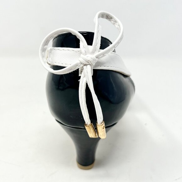 Womens Two Tone Black White Pump Bow Retro Evening Classy Office Formal Size 10M - Picture 7 of 11